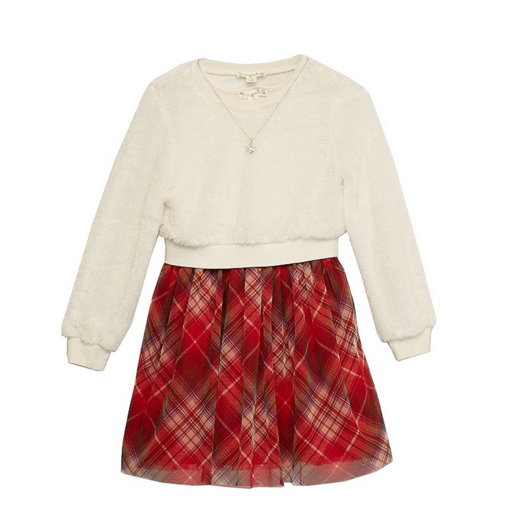 Girls Knit Works Babydoll Dress with Faux Fur Popover Top